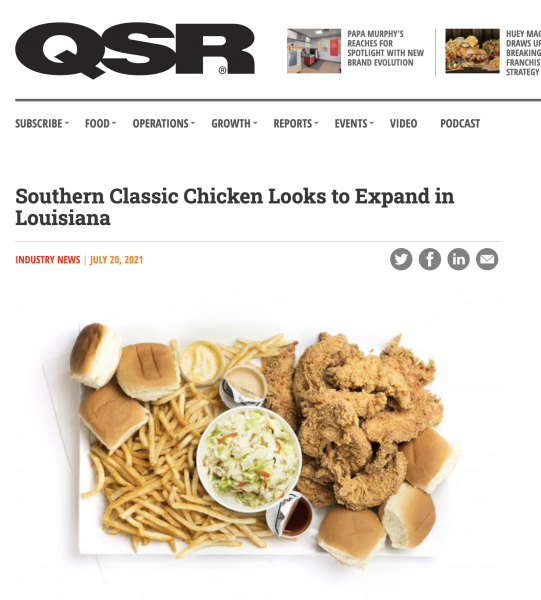 QSR Magazine Reports SCC to add locations in New Orleans and Jefferson Parish.