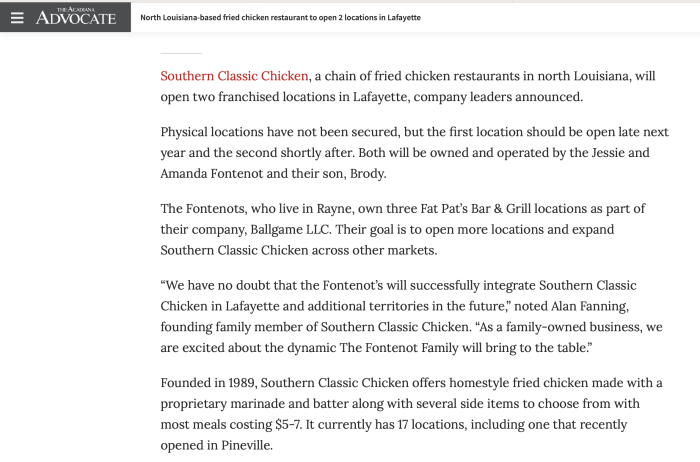 North Louisiana-based fried chicken restaurant to open 2 locations in Lafayette